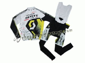 2011 Scott WhiteYellow Thermal Cycling Long Sleeve Jersey And Bib Pants Set