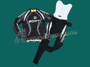 2010 Scott Team Black Cyling Long Sleeve Jersey and Bib Pants Set