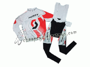 2011 Scott RC Pro White And Red Thermal Cycling Long Sleeve Jersey And Bib Pants Set